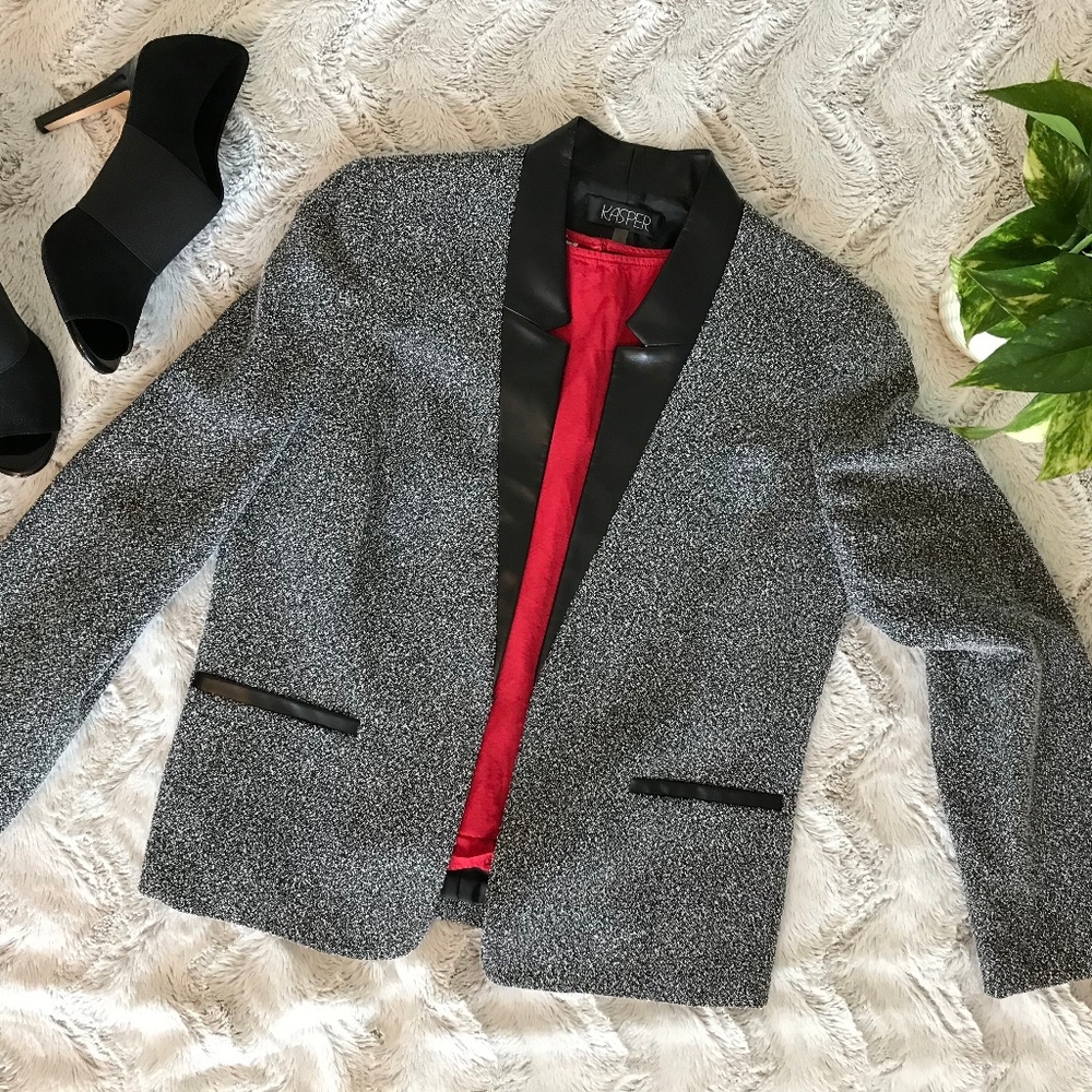 Kasper B&W Tweed and Leather Blazer sz 10